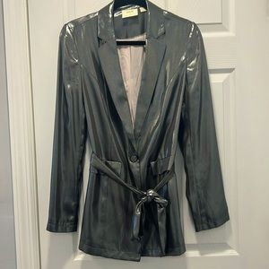 Anthropologie Womens Maeve Zada Metallic Dark Grey Blazer